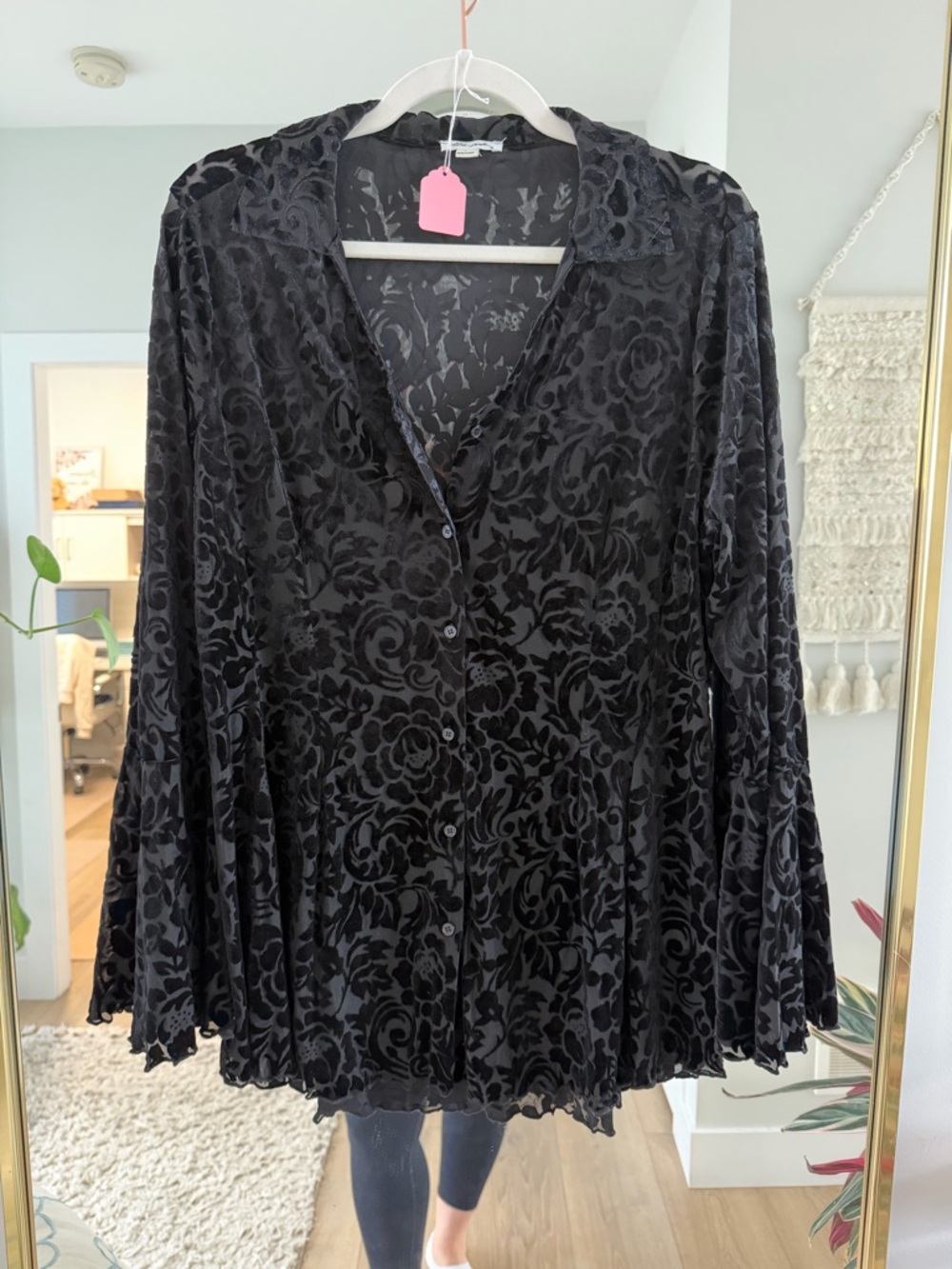 Sheer Black blouse with bell sleeves